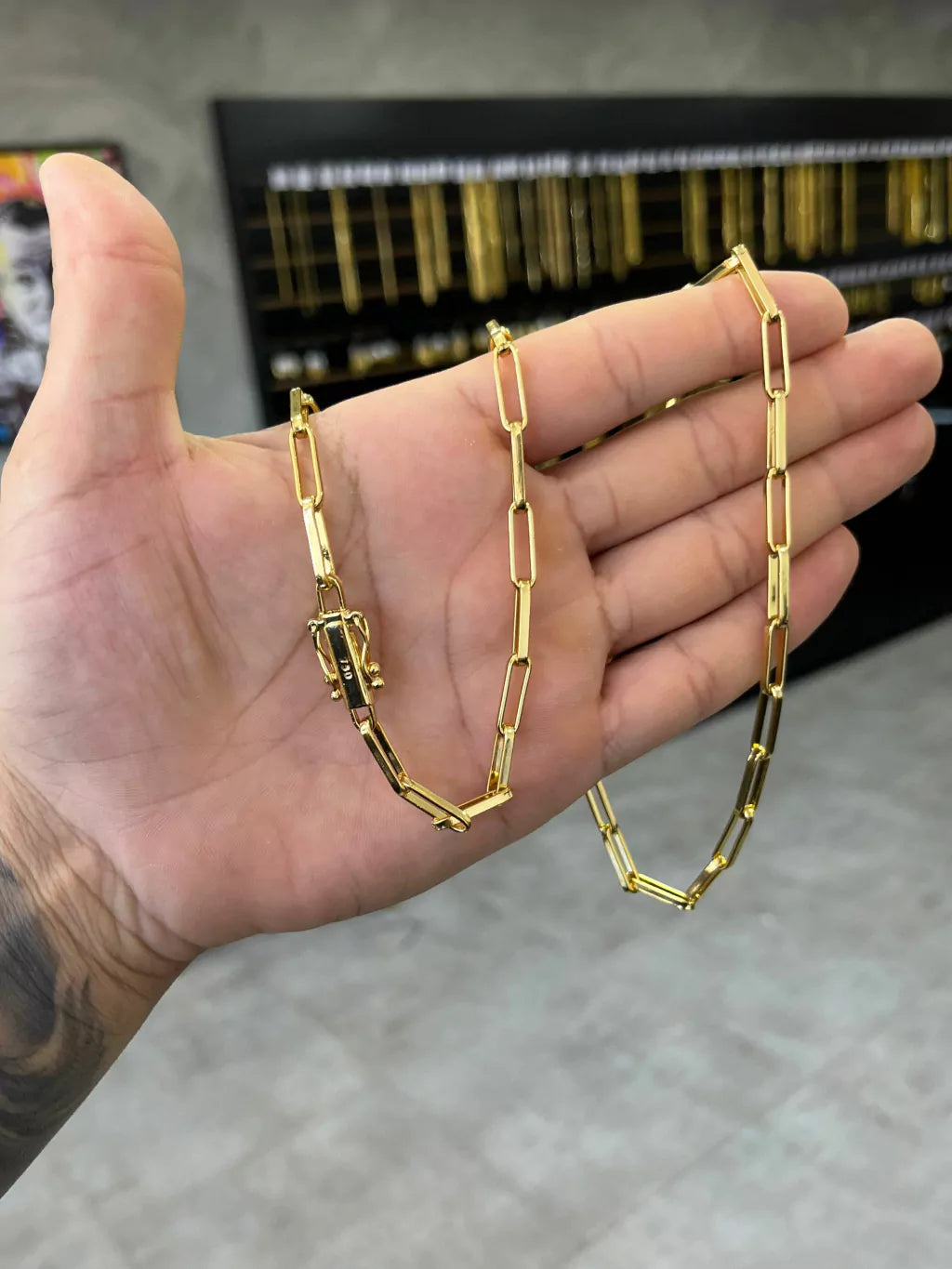 Kit Corrente + Pulseira Cadeado Alongado Arredondado 6mm Marcação 750